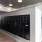 a room with a black cabinet